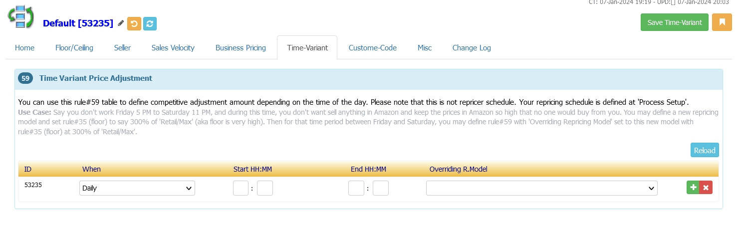 ChannelMax time variant page