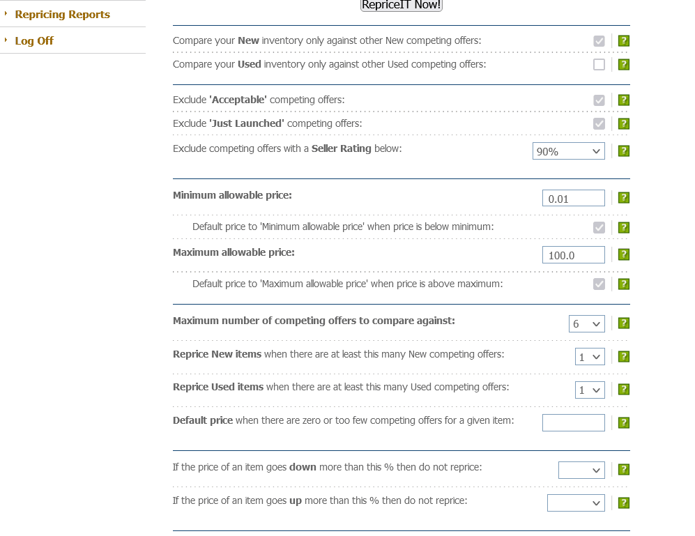 repriceit settings #1