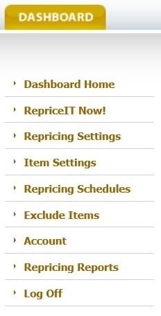 pages inside repriceit dashboard
