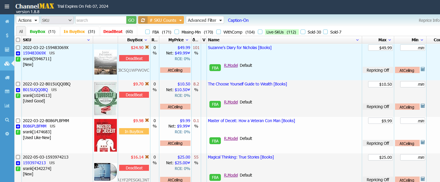 ChannelMax repricing dashboard