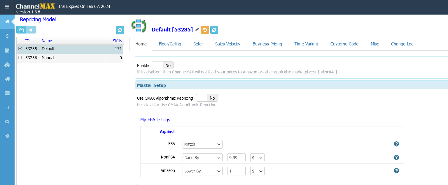 ChannelMax Pricing Floor settings