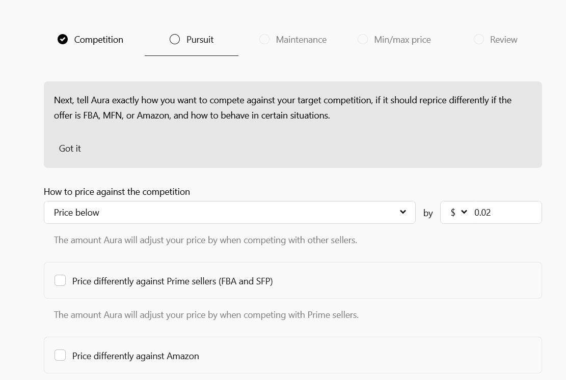 Aura pursuit settings
