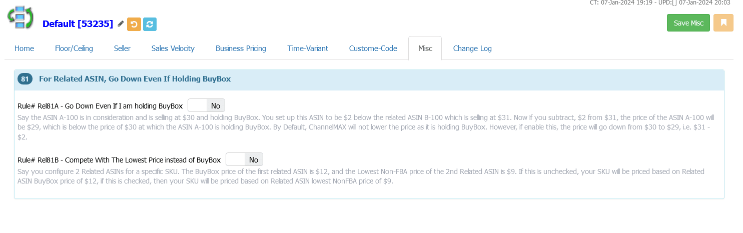 ChannelMax misc settings page