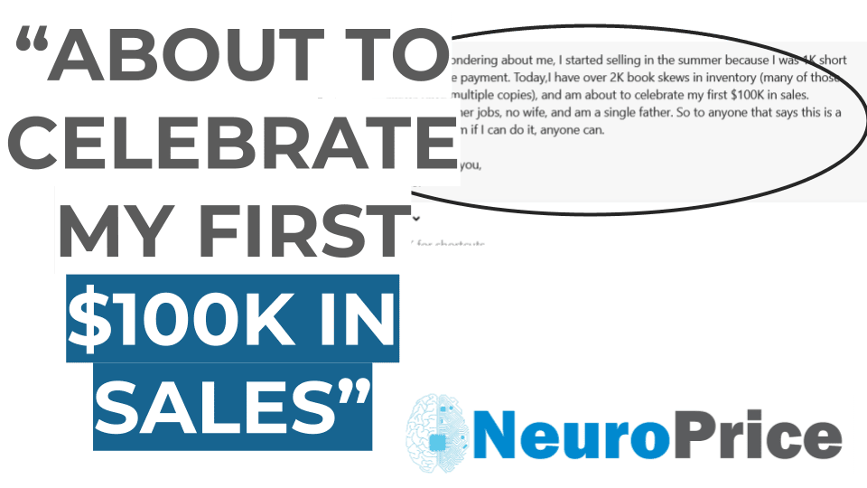 user celebrating hitting $100,000 in sales after starting with NeuroPrice
