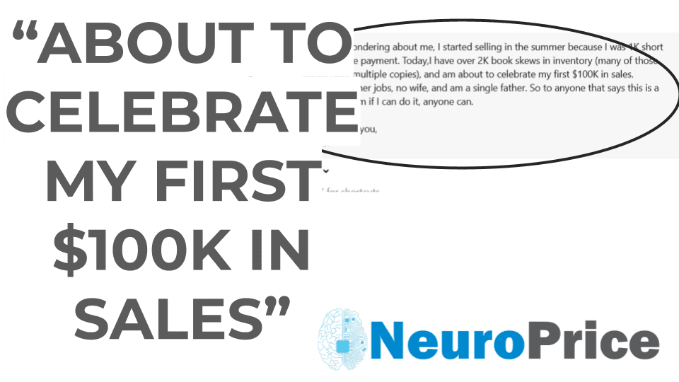 user celebrating hitting $100,000 in sales after starting with NeuroPrice