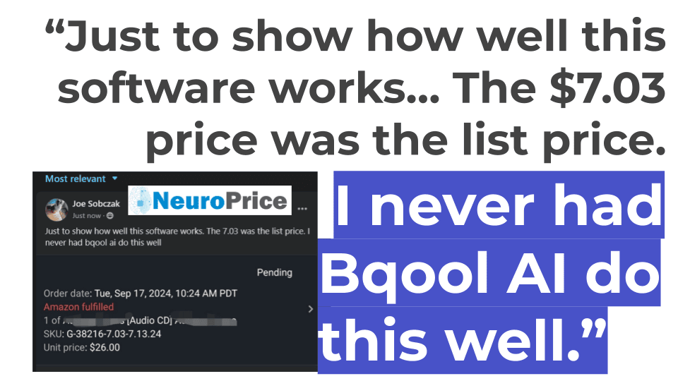Screenshot from NeuroPrice user showing it raising their prices significantly