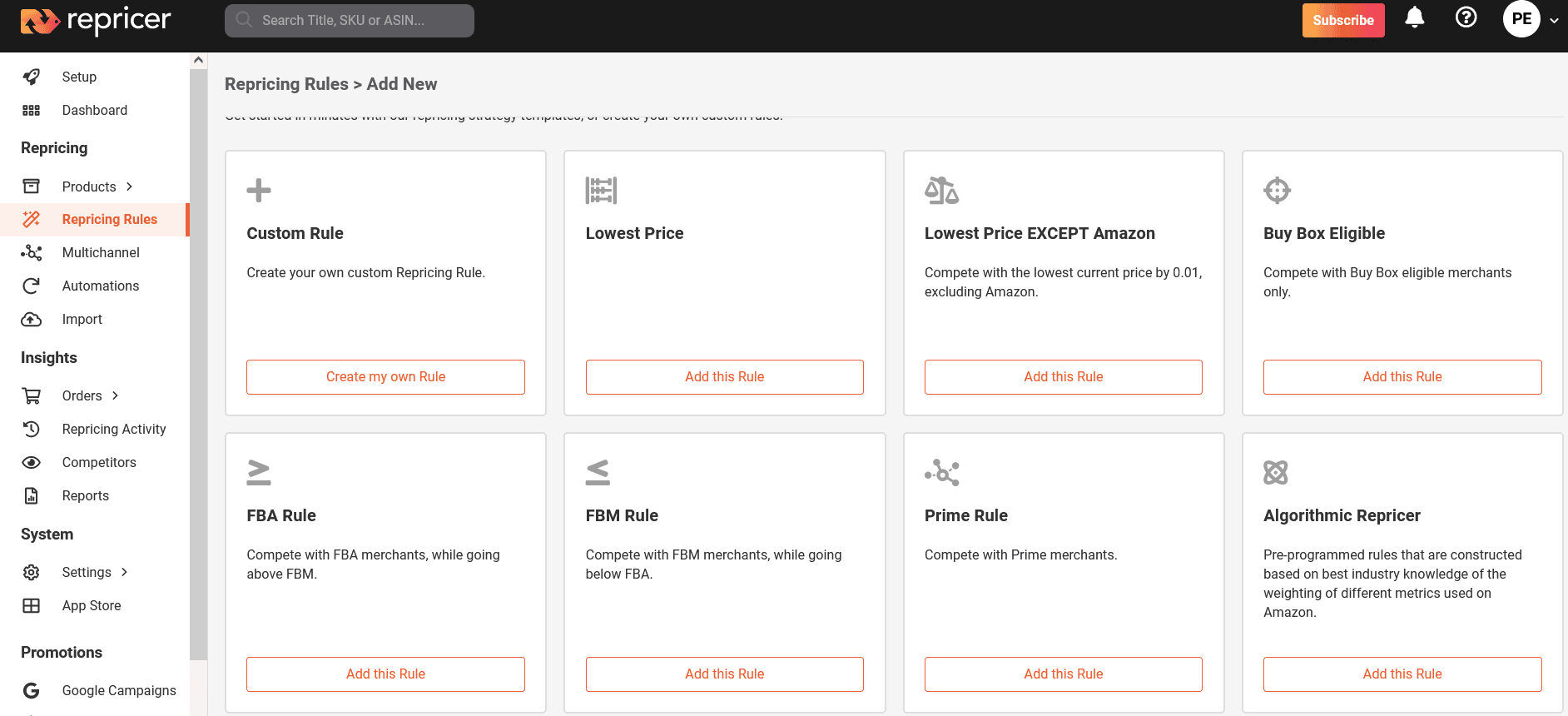example of repricer settings